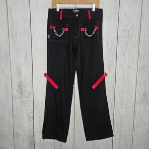Royal Bones By Tripp, Goth Y2K Black & Red Strappy Chain Pants, size 7